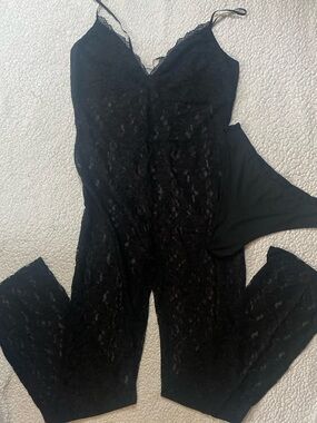 Fashion Nova Black Lace Romper with Sheer Detail